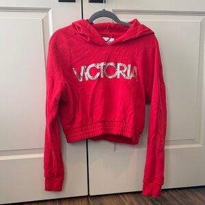 Victoria's Secret Red Hoodie with Silver Logo